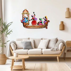 Metal Radha Krishna on Musician Ship Wrought Wall Hanging Home Decor & Office