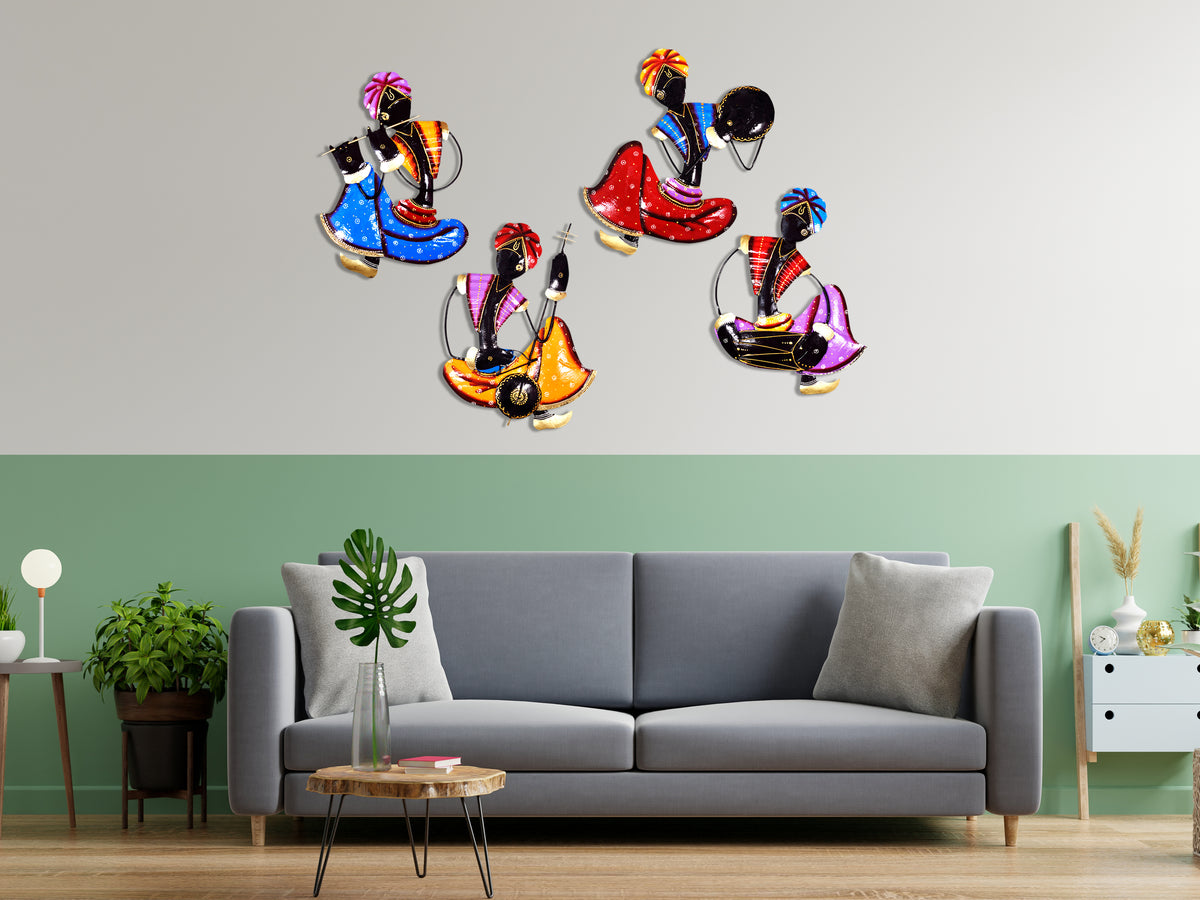 Metal Musician Wall Decor Rajasthani Handicraft Set of 4
