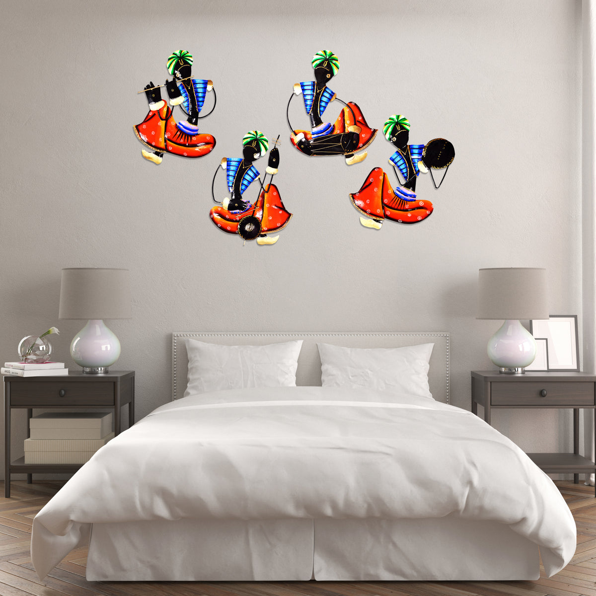 Metal Musician Tribal Wall Art for Home Decor Set of 4