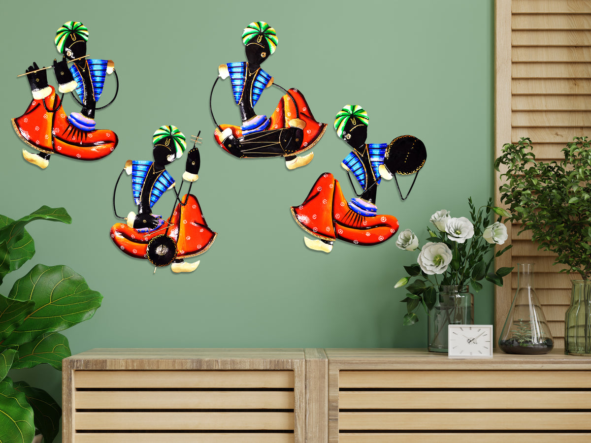 Metal Musician Tribal Wall Art for Home Decor Set of 4