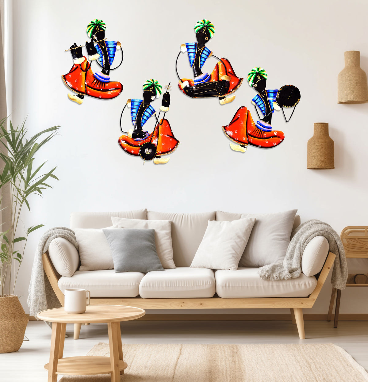 Metal Musician Tribal Wall Art for Home Decor Set of 4