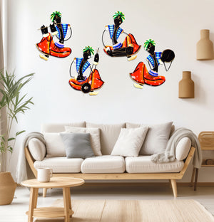 Metal Musician Tribal Wall Art for Home Decor Set of 4