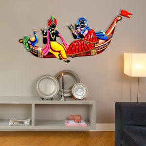 Metal Radha Krishna Musician Boat Wall Hanging For Home Decor