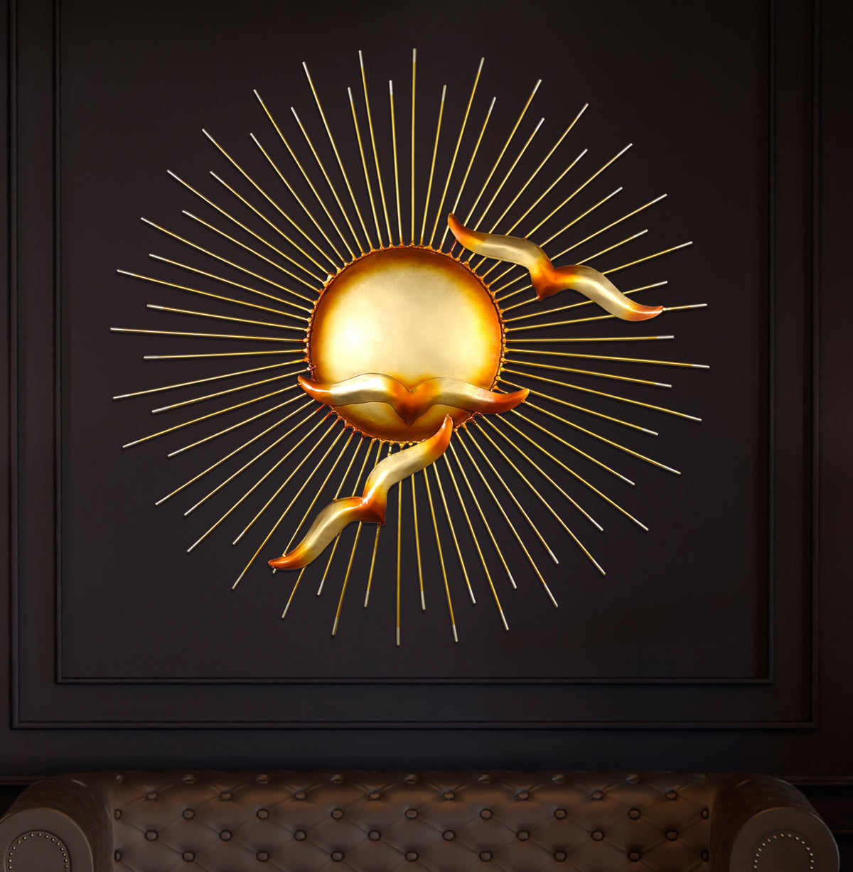 Metal Wall Decor Luxury Sun With Flying Birds Design for Home Decoration for Living Room