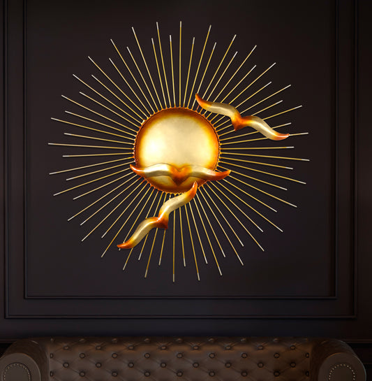 Metal Wall Decor Luxury Sun With Flying Birds Design for Home Decoration for Living Room