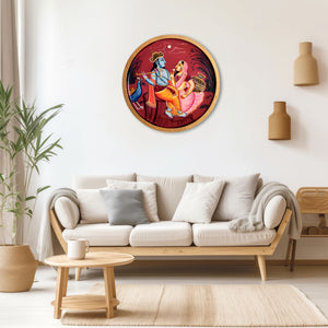 Handpainted Radha Krishna Pichwai Wooden Wall Plate For Home Decor