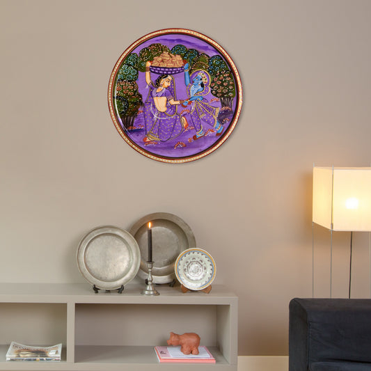 Hand-Painted Radha Krishna Wooden Wall Decor For Traditional Indian Art