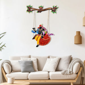 Metal Radha Krishna on Jhula Wrought Wall Hanging for Home Decor and Office