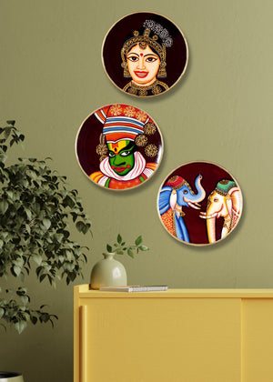 Hand-Painted Pichwai Plates Kerala Home Decor Indian Wall Art Set of 3