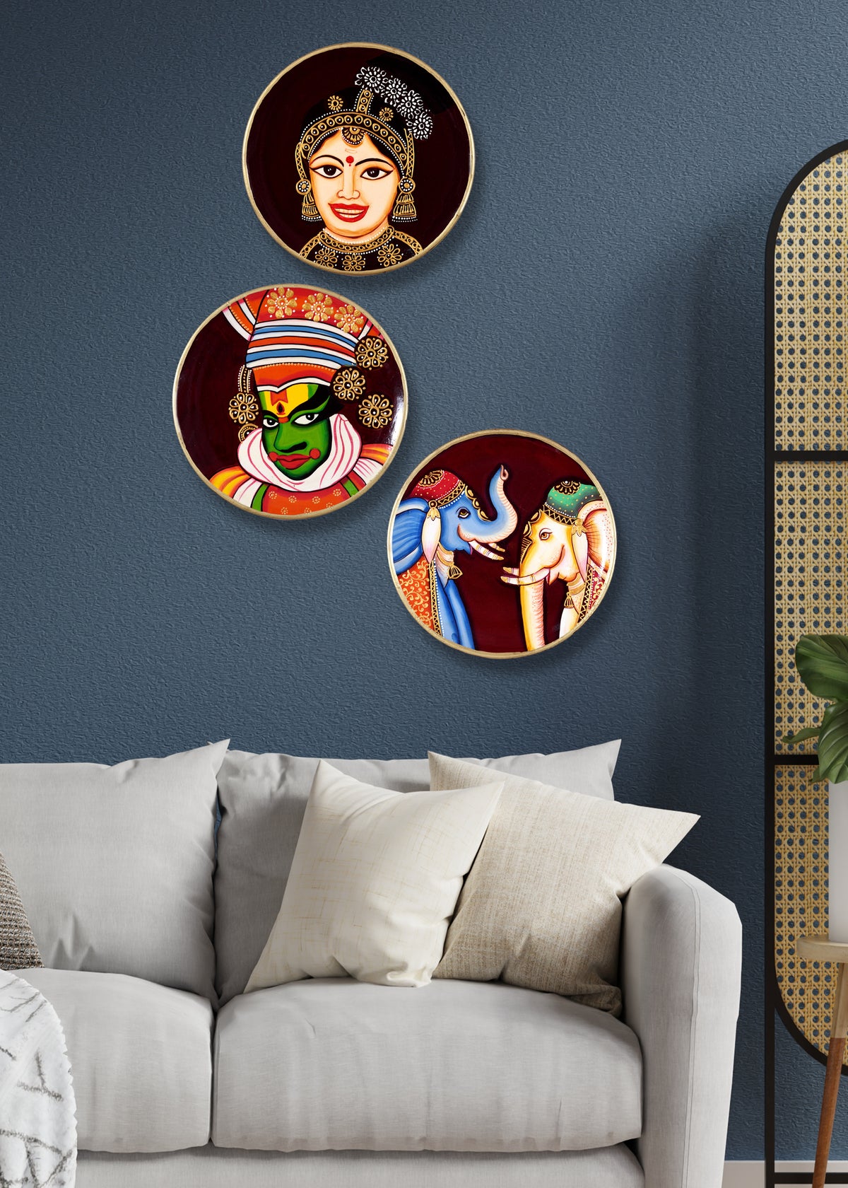 Hand-Painted Pichwai Plates Kerala Home Decor Indian Wall Art Set of 3