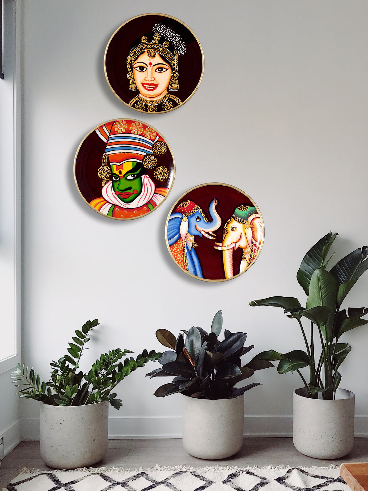 Hand-Painted Pichwai Plates Kerala Home Decor Indian Wall Art Set of 3