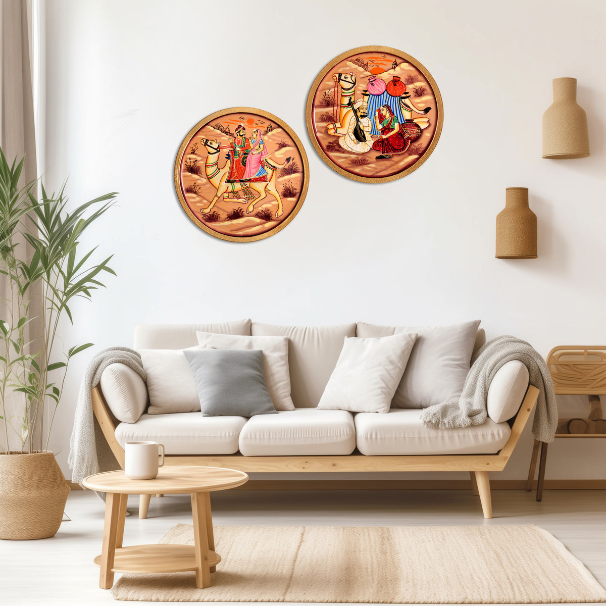 Hand-Painted Rajasthani Tribals with Camel, Traditional Indian Art, Cultural Wall Decor, Ethnic Wall Art