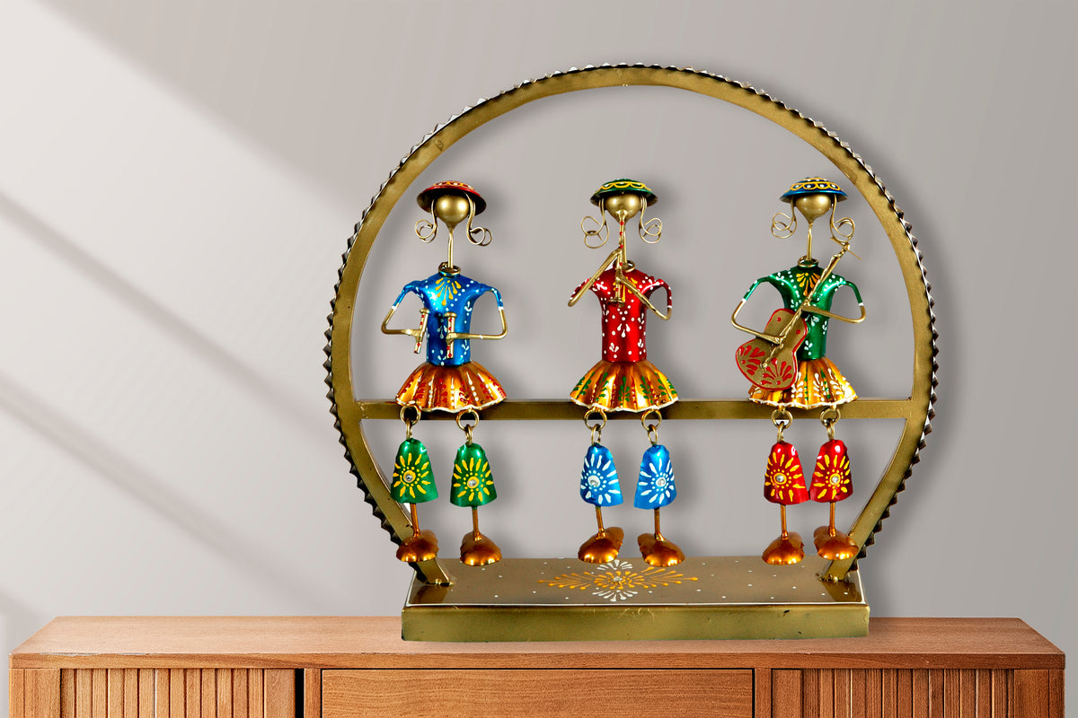 Metal Emboss Tribal Musician Dolls Swing Tabletop Showpiece for Home Decor