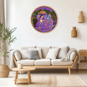 Hand-Painted Radha Krishna Wooden Wall Decor For Traditional Indian Art