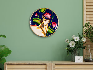 Handpainted Kamdhenu Pichwai Cow Art Indian Wooden Wall Decor Plate