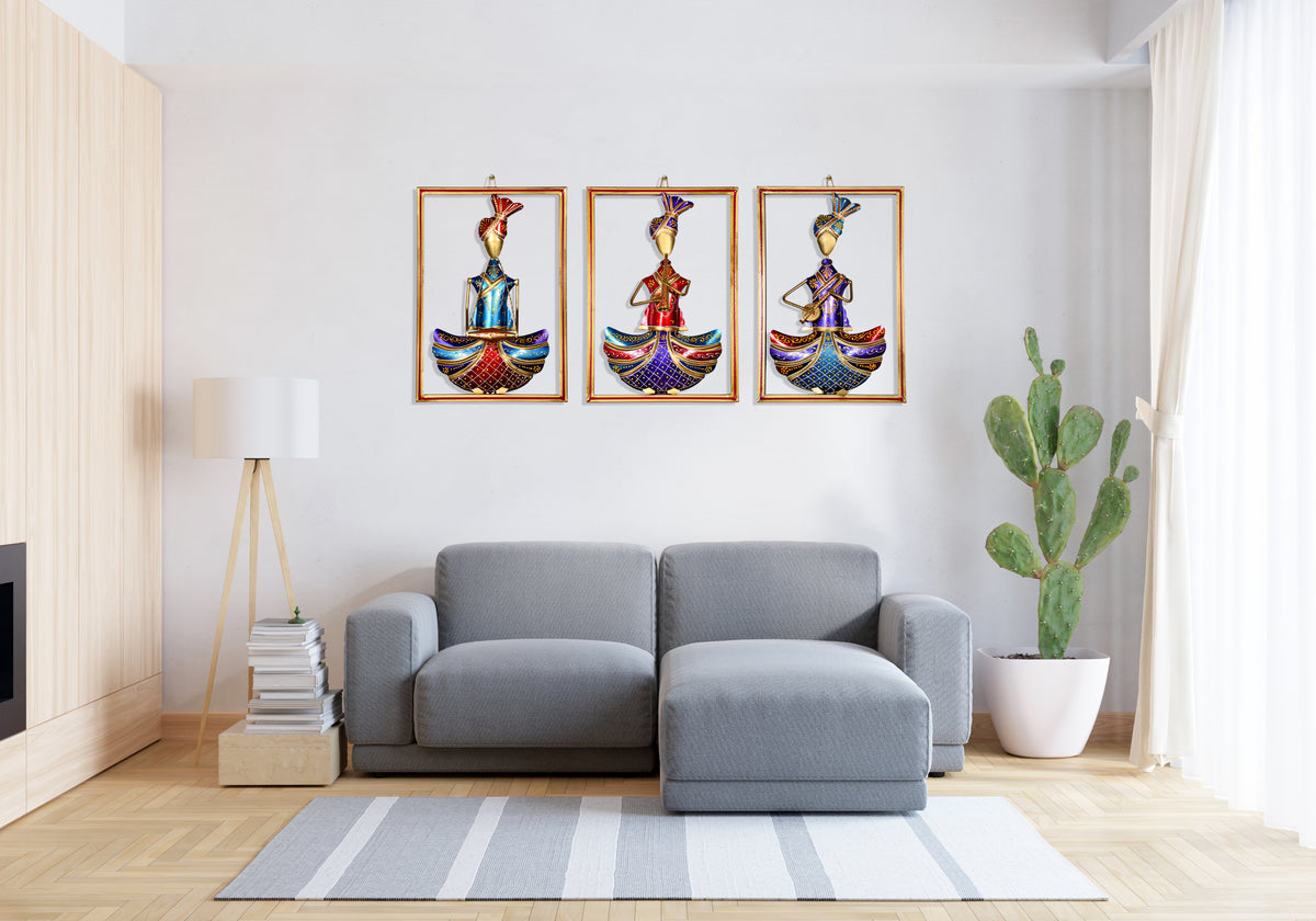 Metal Musician Tribal Wall Hanging for Home Decor and Office