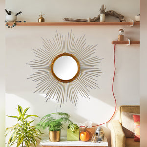 Gold Sunburst Wall Mirror | Modern Metal Decorative Mirror for Home Decor