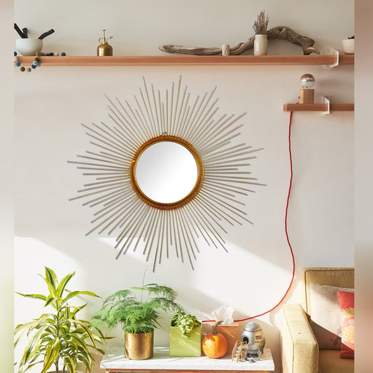 Gold Sunburst Wall Mirror | Modern Metal Decorative Mirror for Home Decor
