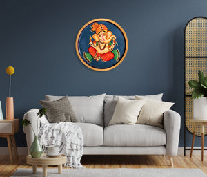 Kalamkari Lord Ganesha Wooden Wall Art, Hindu Decor, 10-Inch