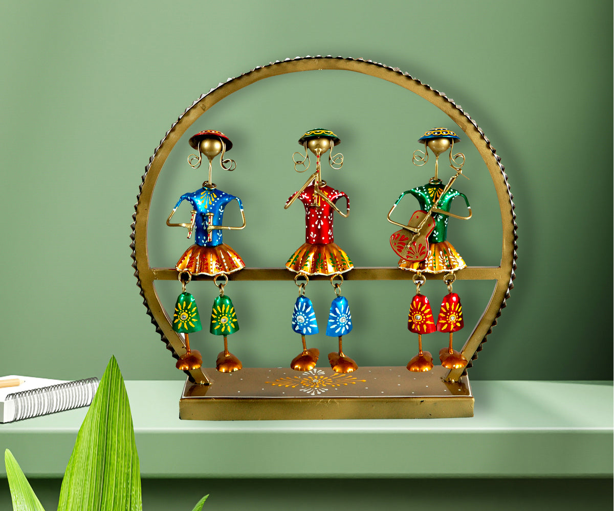 Metal Emboss Tribal Musician Dolls Swing Tabletop Showpiece for Home Decor