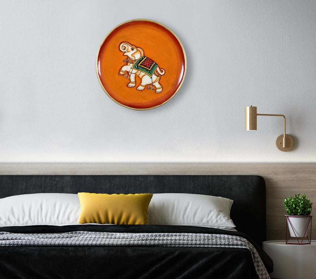 Handpainted Wooden Pichwai Elephant Wall Decor, Traditional Indian Art