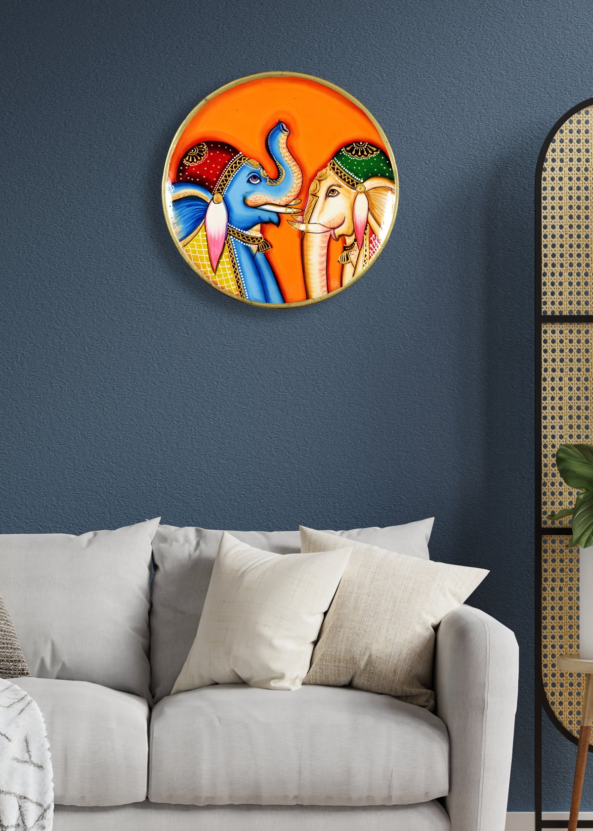 Elephant Pichwai Art, Hand Painted Wooden Wall Decor, Indian Handicraft