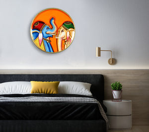 Elephant Pichwai Art, Hand Painted Wooden Wall Decor, Indian Handicraft