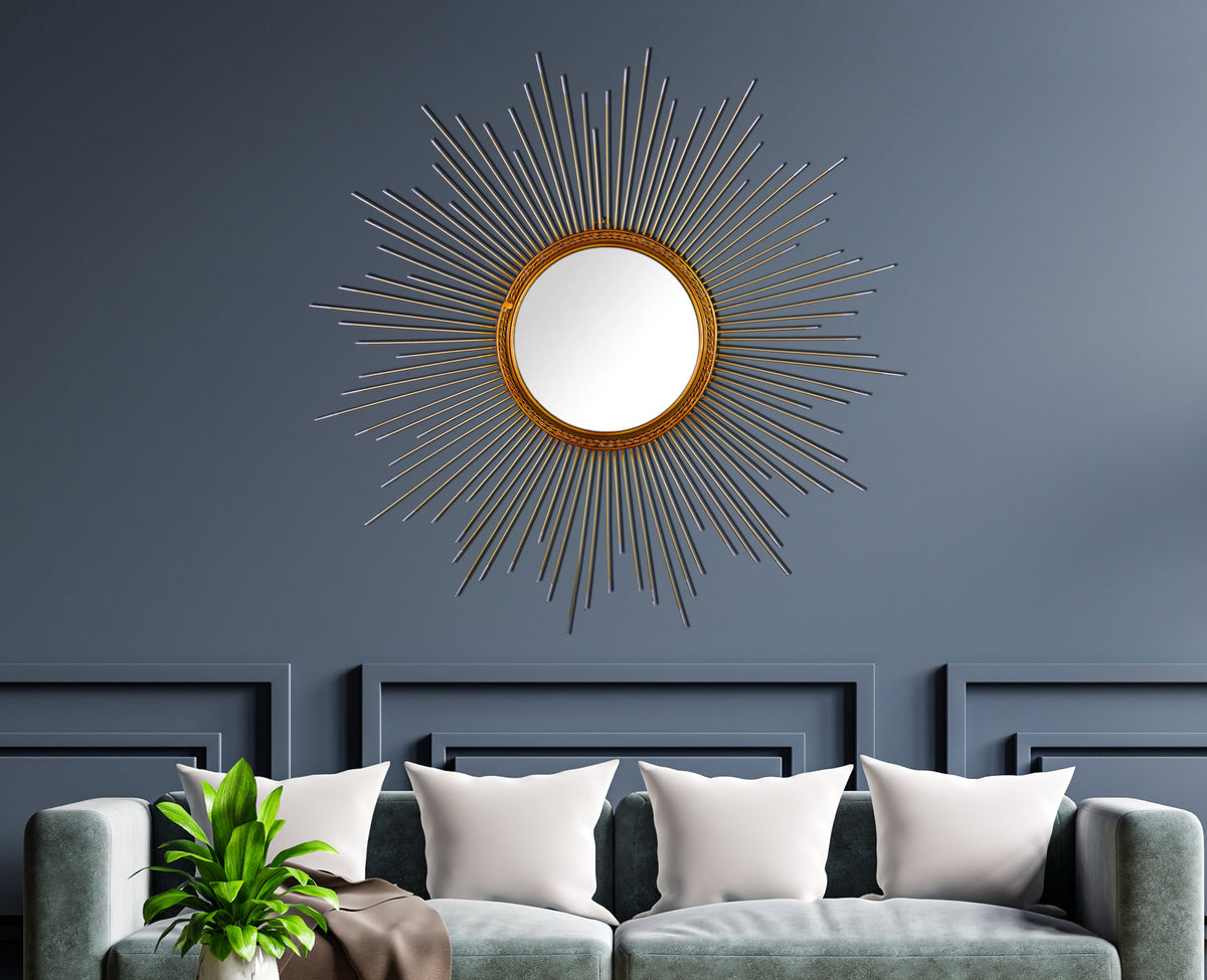 Gold Sunburst Wall Mirror | Modern Metal Decorative Mirror for Home Decor