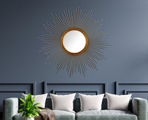 Gold Sunburst Wall Mirror | Modern Metal Decorative Mirror for Home Decor