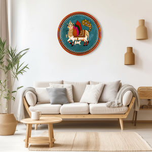 Handpainted Kamdhenu Cow Wooden Wall Plate, Homewarmimg Gift, Holy Cow Idol, Ethnic Wall Art
