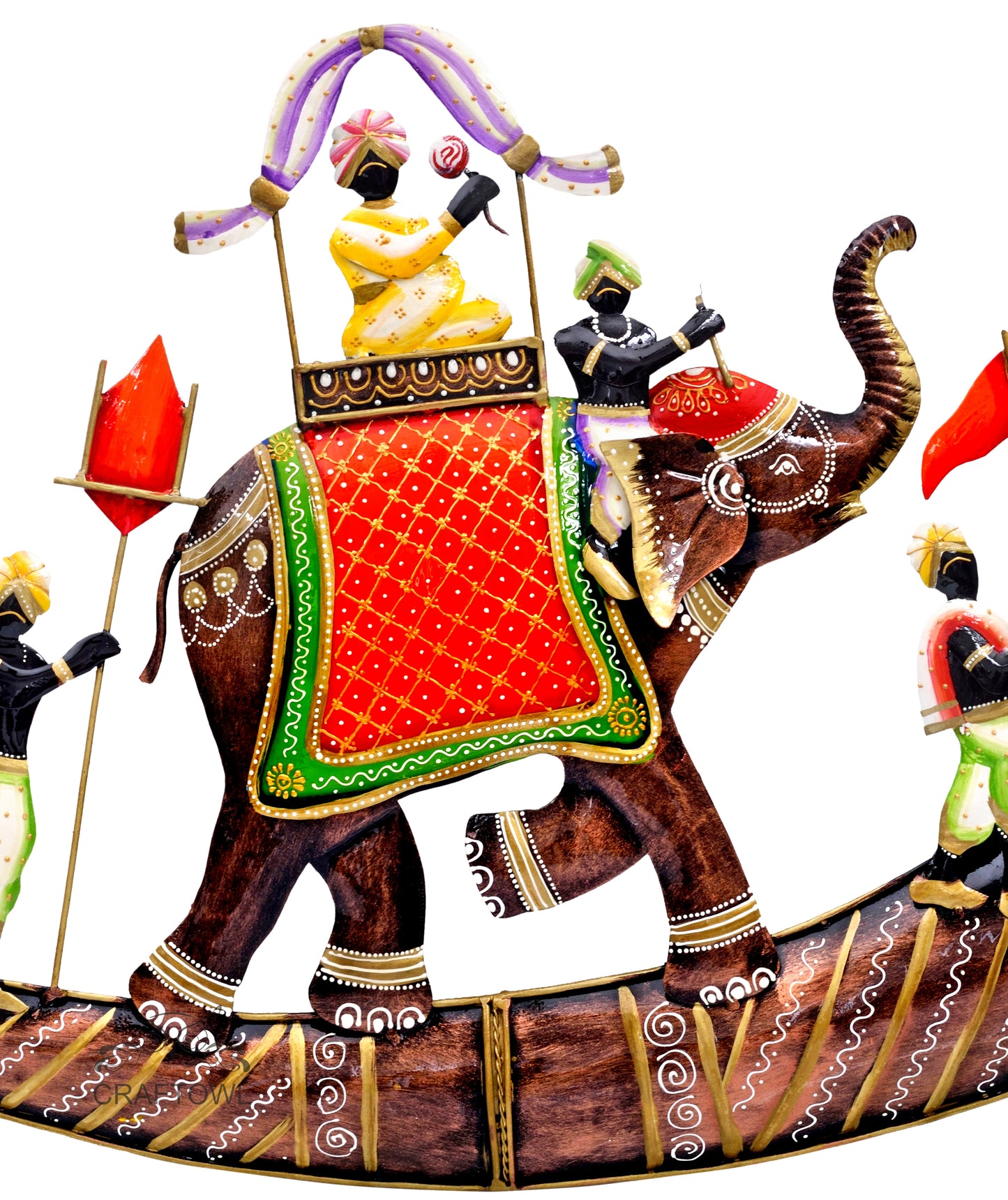 Craftowl Elephant Baarat Wall Hanging Large Metal Emboss Painting Rajasthani Wall Decor Handmade Indian Home Decor Wedding Gift, 32x20 Inch