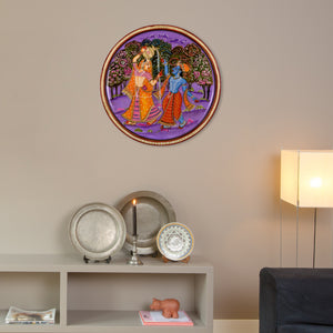 Wooden Radha Krishna Pichwai Wall Plate Set of 2 Traditional Indian Art