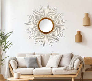 Gold Sunburst Wall Mirror | Modern Metal Decorative Mirror for Home Decor