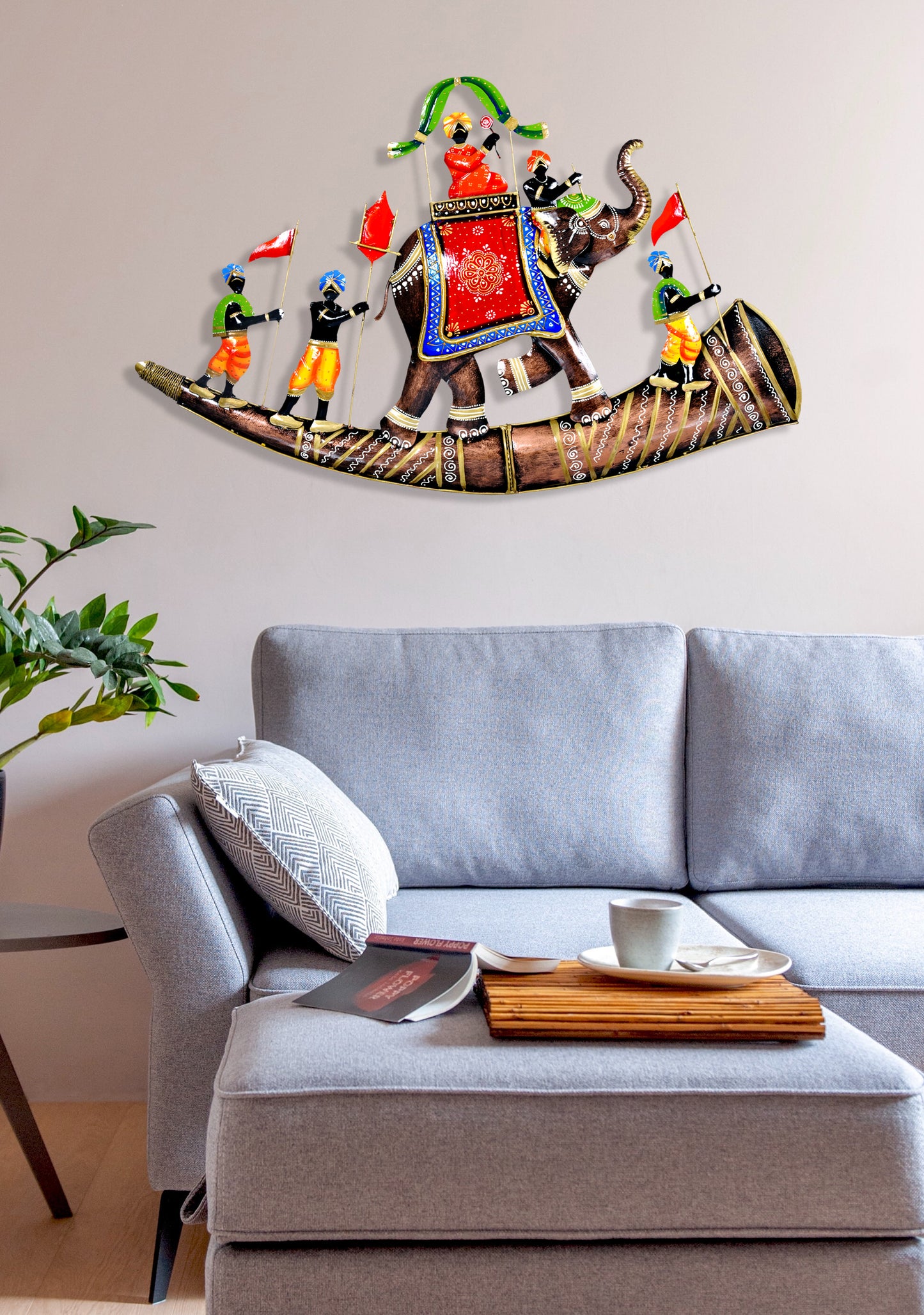 Craftowl Royal Elephant Baarat Metal Wall Hanging Handmade Emboss Painting Large Rajasthani Wall Decor, Indian Home Decor, 32 x 20 Inch