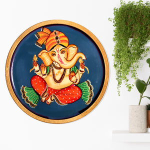 Kalamkari Lord Ganesha Wooden Wall Art, Hindu Decor, 10-Inch