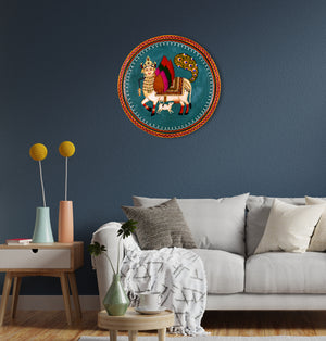 Handpainted Kamdhenu Cow Wooden Wall Plate, Homewarmimg Gift, Holy Cow Idol, Ethnic Wall Art
