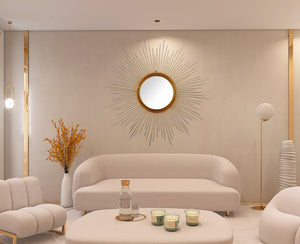 Gold Sunburst Wall Mirror | Modern Metal Decorative Mirror for Home Decor