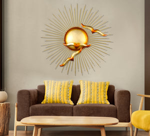 Metal Wall Decor Luxury Sun With Flying Birds Design for Home Decoration for Living Room