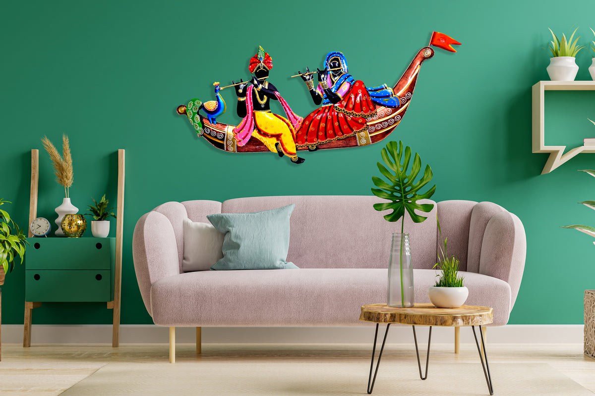 Metal Radha Krishna Musician Boat Wall Hanging For Home Decor