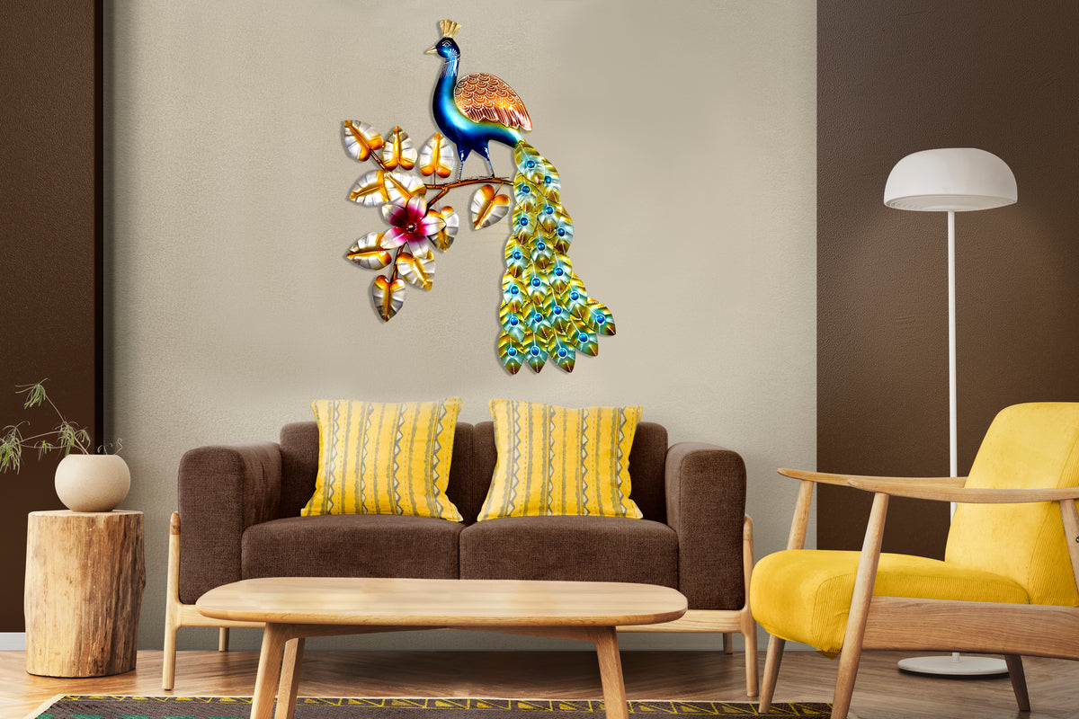 Peacock Metal Wall Hanging Home Decorations Sculpture For Living Room