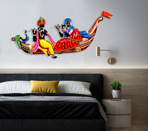 Metal Radha Krishna Musician Boat Wall Hanging For Home Decor