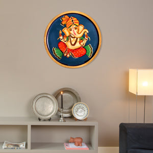 Kalamkari Lord Ganesha Wooden Wall Art, Hindu Decor, 10-Inch