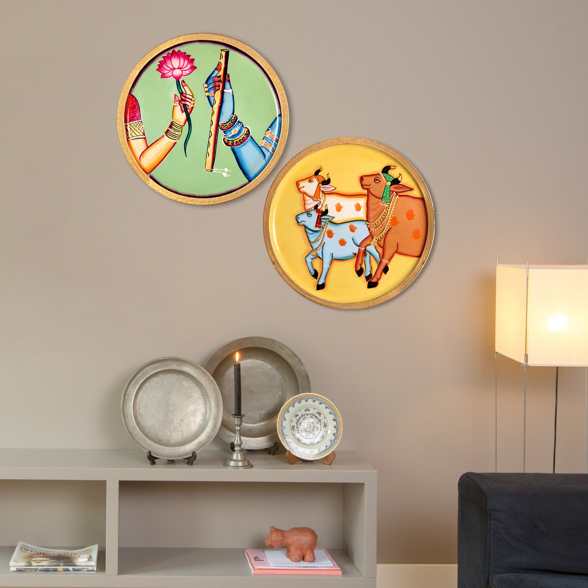 Handpainted Radha Krishna Pichwai Wall Decor For Boho Wall Art Indian Decor