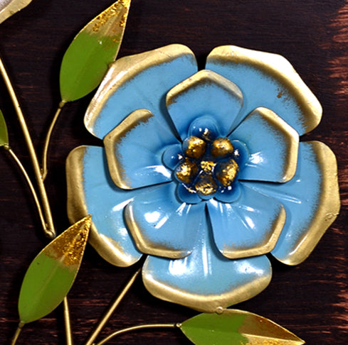 Metal Luxury Flower Wall Art with Wooden Frame for Home Decor