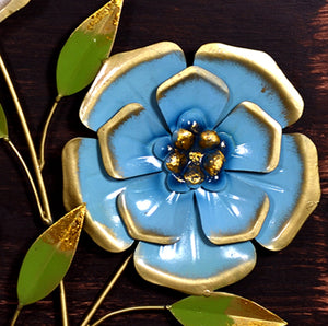 Metal Luxury Flower Wall Art with Wooden Frame for Home Decor