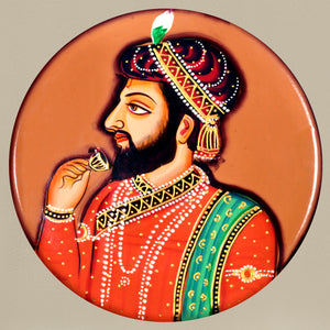 Hand-Painted Pichwai Mughal Raja Rani Wooden Wall Plate, Indian Folk Art