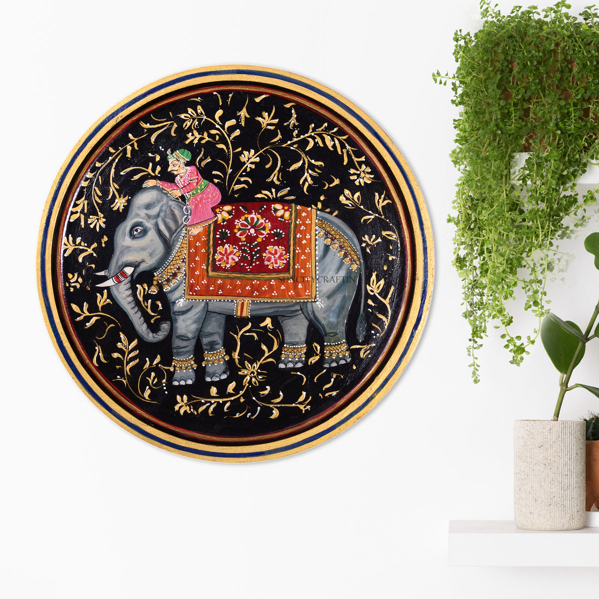 Wooden Elephant Hand Painting Wall Decor for Home Decor