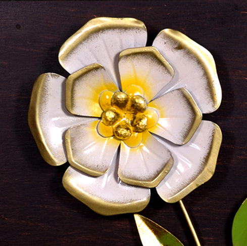 Metal Luxury Flower Wall Art with Wooden Frame for Home Decor