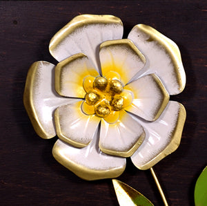 Metal Luxury Flower Wall Art with Wooden Frame for Home Decor