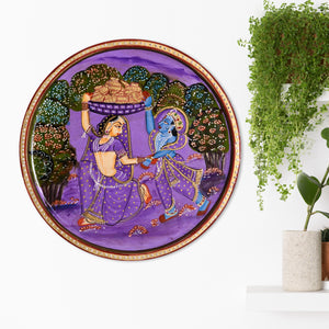 Hand-Painted Radha Krishna Wooden Wall Decor For Traditional Indian Art